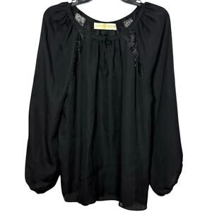 Ramy Brook Black 100% Silk Top, Long Sleeve Blouse Womens Size Small